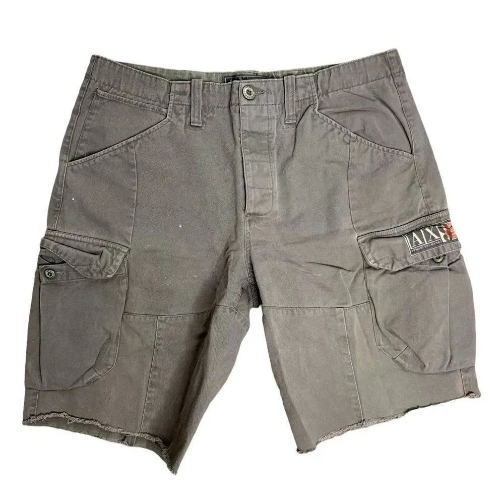 Vintage 90s Armani Exchange Cut Off Cargo Shorts 36 Grey Button Fly
